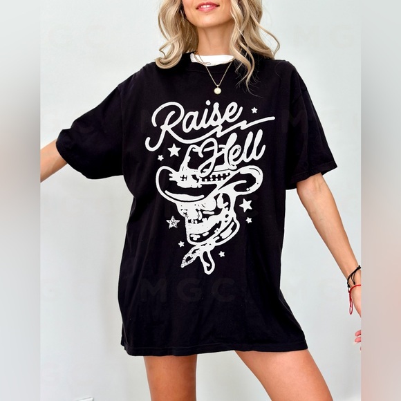 Comfort Colors Raise Hell Cowboy Skull Shirt - Picture 6 of 10